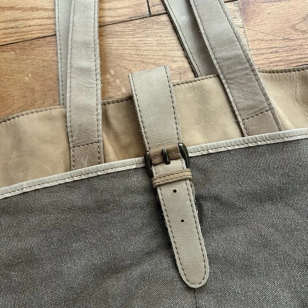Vintage Ll Bean Canvas Leather Trim Boat And Tote Shoulder Buckle Bag